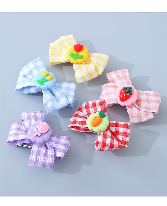 Babyhug Bow & Butterfly Clips with Strawberry Applique Free Size  - Multicolor