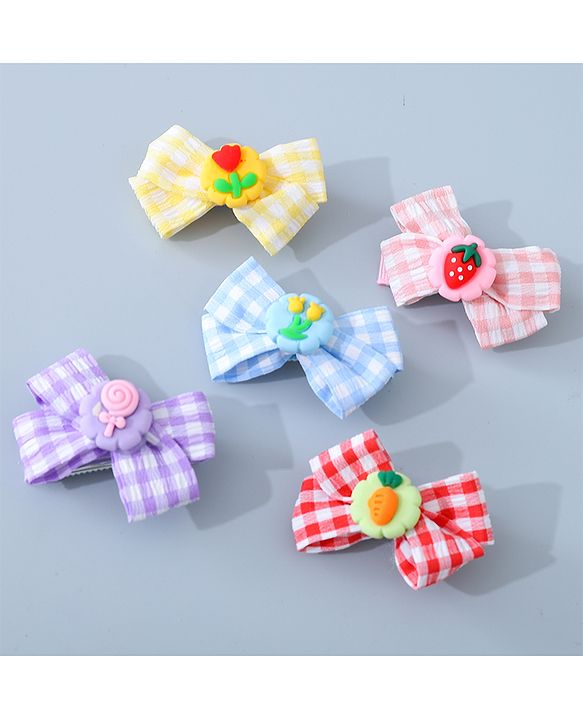 Babyhug Bow & Butterfly Clips with Strawberry Applique Free Size  - Multicolor
