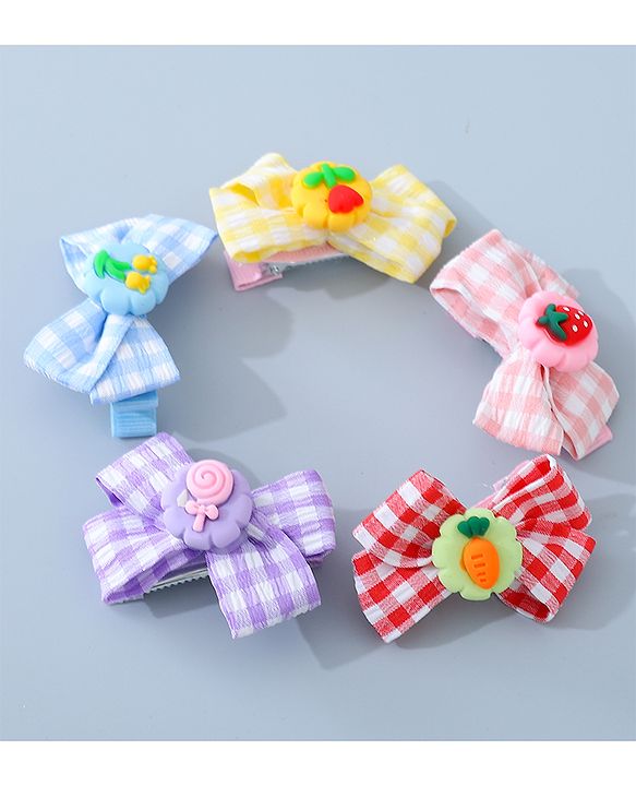 Babyhug Bow & Butterfly Clips with Strawberry Applique Free Size  - Multicolor