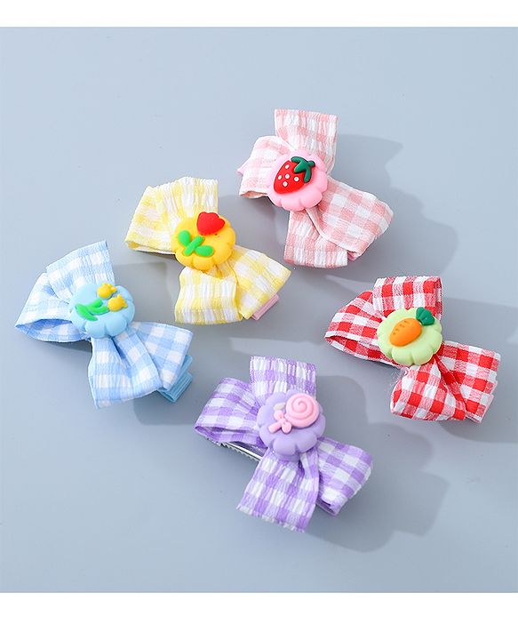 Babyhug Bow & Butterfly Clips with Strawberry Applique Free Size  - Multicolor