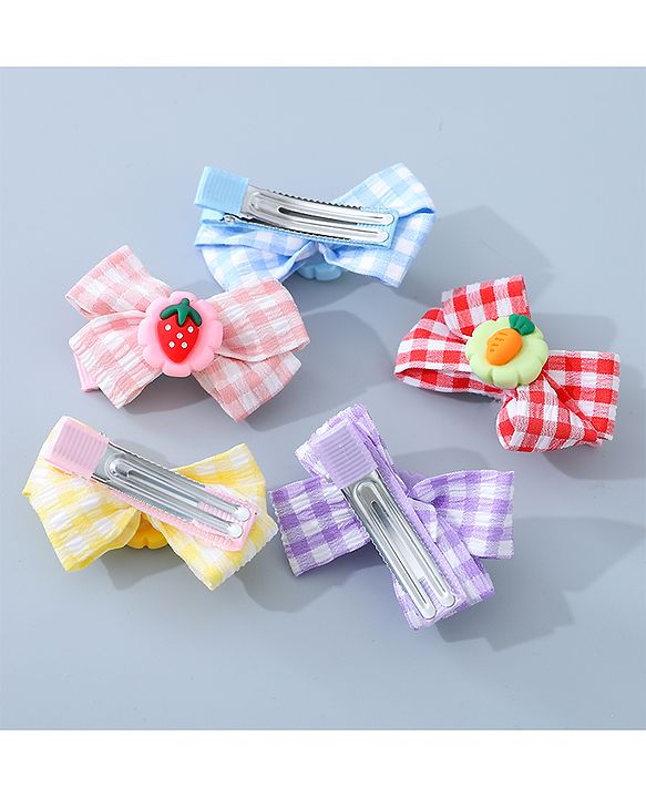 Babyhug Bow & Butterfly Clips with Strawberry Applique Free Size  - Multicolor