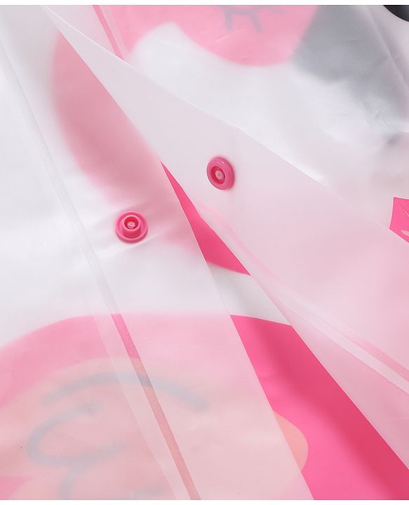 Pine Kids Full Sleeves Hooded Raincoat Flamingo Print - White & Pink