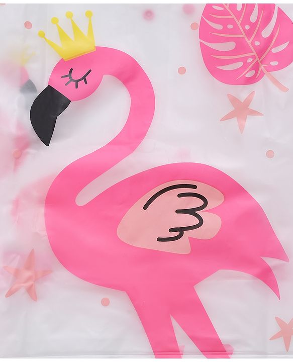 Pine Kids Full Sleeves Hooded Raincoat Flamingo Print - White & Pink