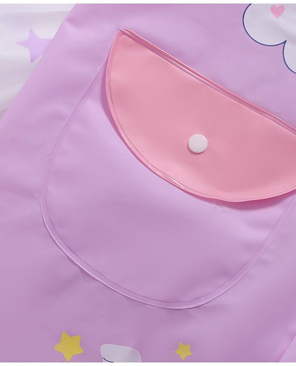 Babyhug Full Sleeves Hooded Raincoat Calf Length Unicorn Print - Light Purple