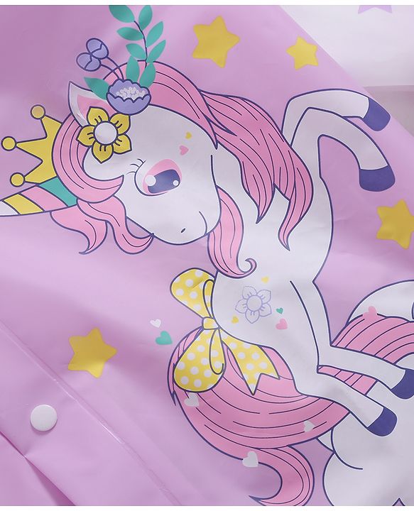 Babyhug Full Sleeves Hooded Raincoat Calf Length Unicorn Print - Light Purple