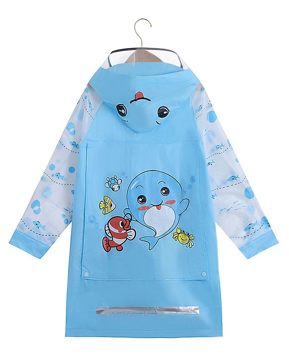 Babyhug Full Sleeves Hooded Raincoat Dolphin Print - Blue
