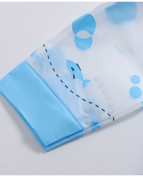 Babyhug Full Sleeves Hooded Raincoat Dolphin Print - Blue
