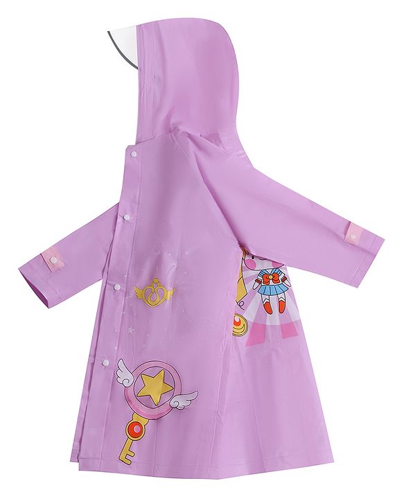 Babyhug Full Sleeves Hooded  Raincoat Doll Print - Light Purple