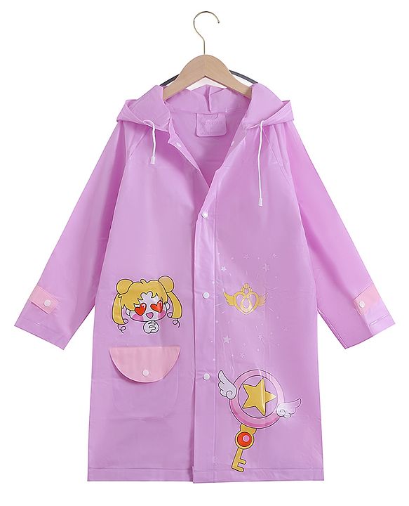 Babyhug Full Sleeves Hooded  Raincoat Doll Print - Light Purple