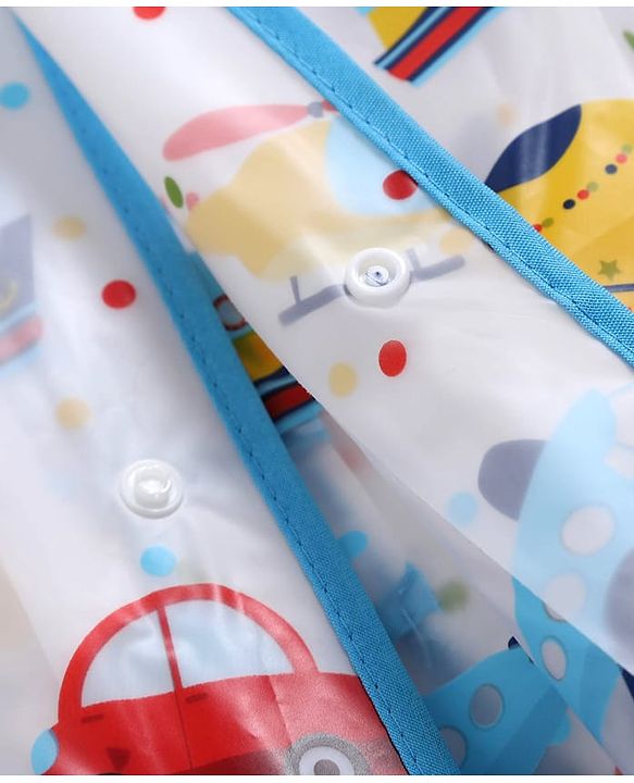 Pine Kids Full Sleeves Hooded Calf Length Raincoat Vehicle Print - Multicolor