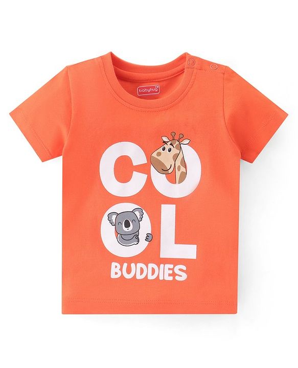 Babyhug 100% Cotton Knit Half Sleeves T-Shirt Koala Graphics - Orange