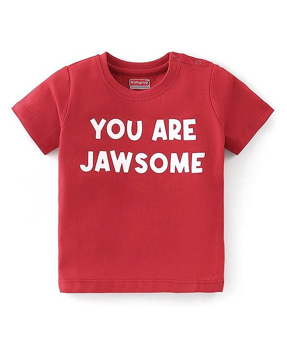 Babyhug 100% Cotton Knit Half Sleeves T-Shirt with Text Graphics - Red