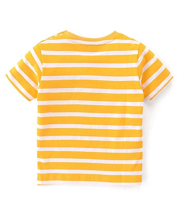 Babyhug Cotton Knit  Half Sleeves Striped T-Shirt with Numerical Graphic - Multicolour