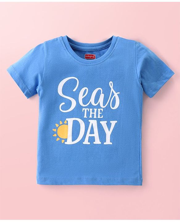 Babyhug Cotton Knit Half Sleeves T-Shirts with Striped & Beach Theme Print Pack of 3 - Blue & Yellow