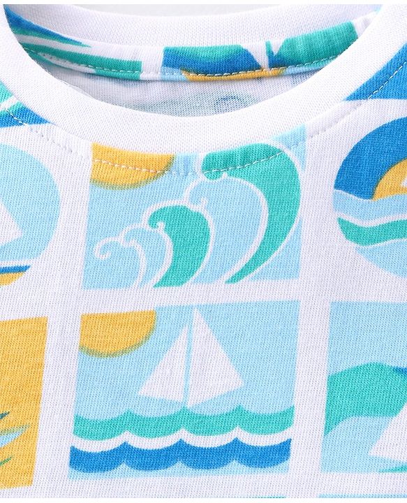 Babyhug Cotton Knit Half Sleeves T-Shirts with Striped & Beach Theme Print Pack of 3 - Blue & Yellow