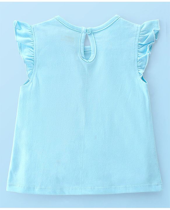 Babyhug Cotton Knit Frill Sleeves Top With Butterfly & Text Print Pack Of 3 - White Pink & Blue