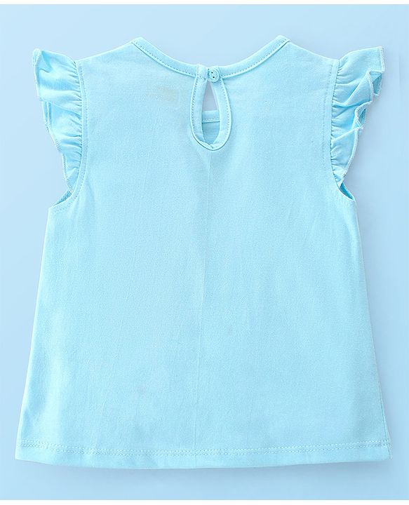 Babyhug Cotton Knit Frill Sleeves Top With Butterfly & Text Print Pack Of 3 - White Pink & Blue