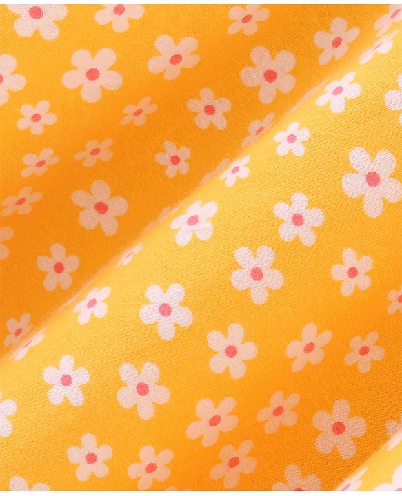 Babyhug Sleeveless Cotton Knit Top with Floral Print & Corsage Detailing  - Yellow