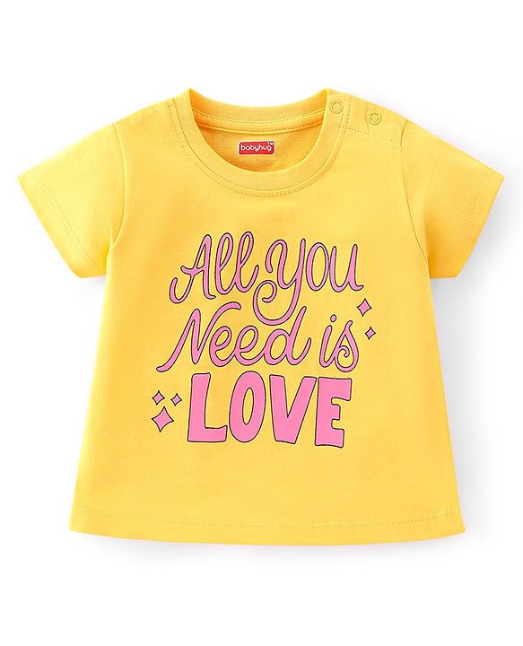 Babyhug Cotton Knit Half Sleeve Capri Night Suit With Text Print - Yellow & Pink