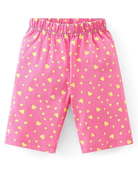 Babyhug Cotton Knit Half Sleeve Capri Night Suit With Text Print - Yellow & Pink