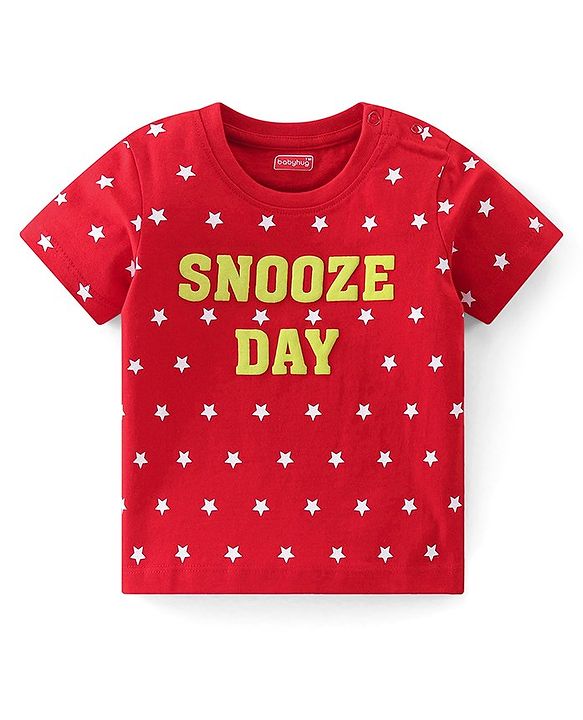 Babyhug Cotton Knit Half Sleeves Night Suit With Text Print - Red