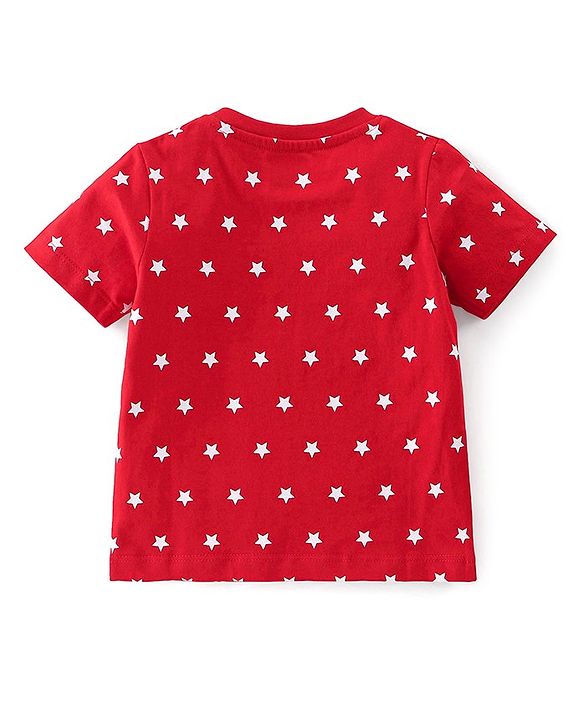 Babyhug Cotton Knit Half Sleeves Night Suit With Text Print - Red