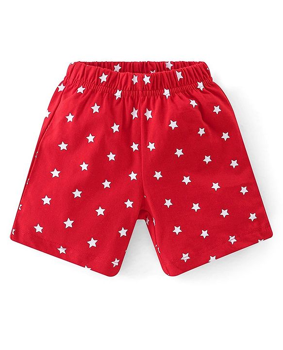 Babyhug Cotton Knit Half Sleeves Night Suit With Text Print - Red