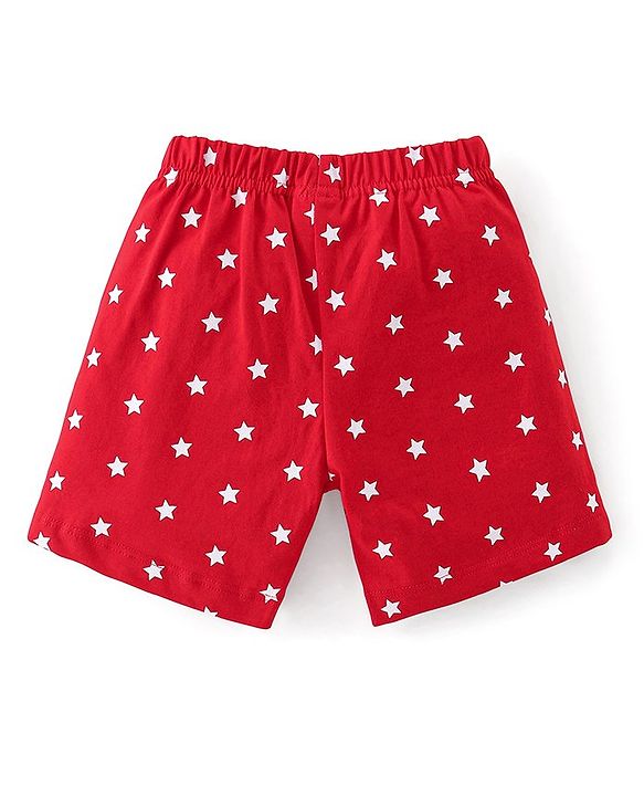Babyhug Cotton Knit Half Sleeves Night Suit With Text Print - Red