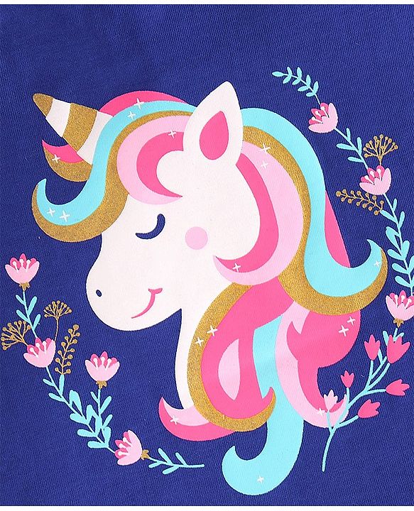 Babyhug Cotton Knit Half Sleeve Night Suit With Unicorn Print -  Blue & Pink