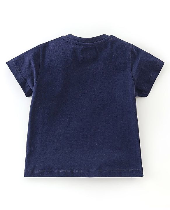 Babyhug Cotton Knit Half Sleeves Capri Night Suit With Dino Print - Navy Blue