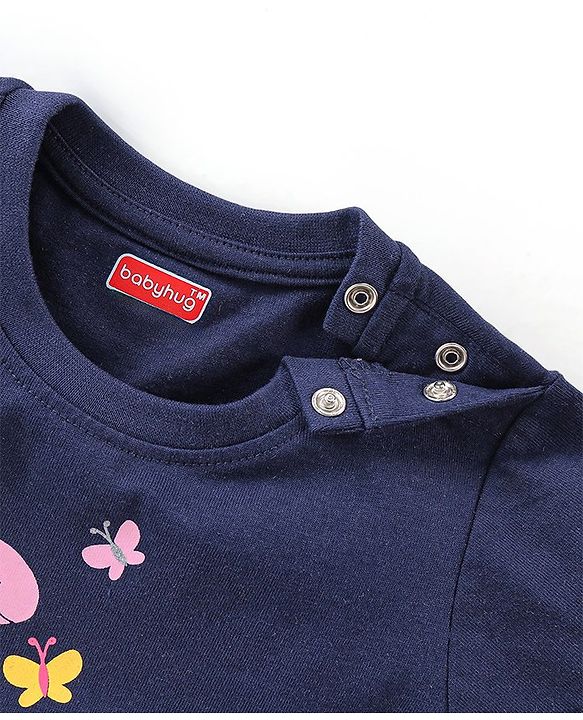 Babyhug Cotton Knit Half Sleeves Capri Night Suit With Dino Print - Navy Blue