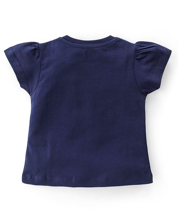 Babyhug Cotton Knit Single Jersey Half Sleeves Capri Night Suit With Floral Print - Navy Blue