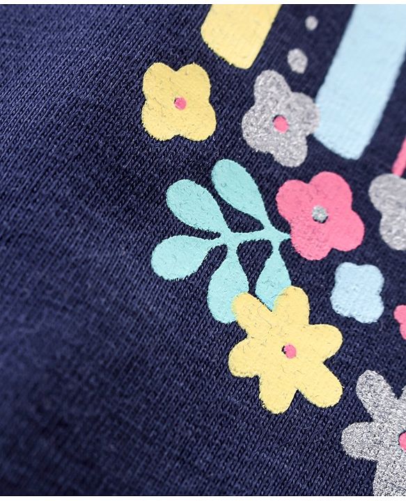 Babyhug Cotton Knit Single Jersey Half Sleeves Capri Night Suit With Floral Print - Navy Blue