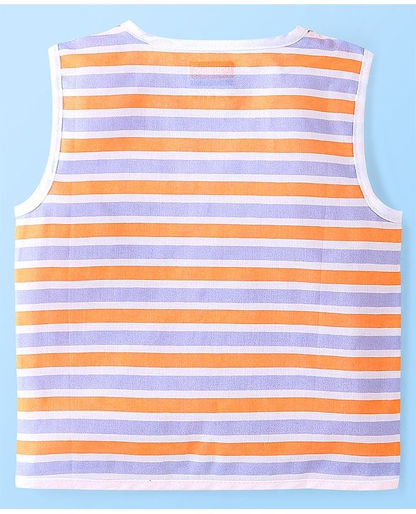 Babyhug 100% Cotton Sleeveless Front Open Jhablas Jungle Animals Printed & Striped Pack of 5 - Orange Blue & White