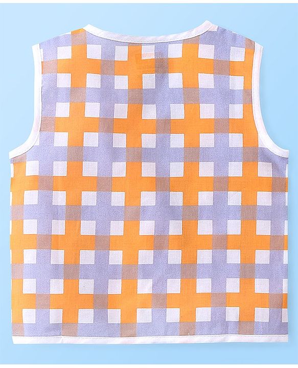 Babyhug 100% Cotton Sleeveless Front Open Jhablas Jungle Animals Printed & Striped Pack of 5 - Orange Blue & White