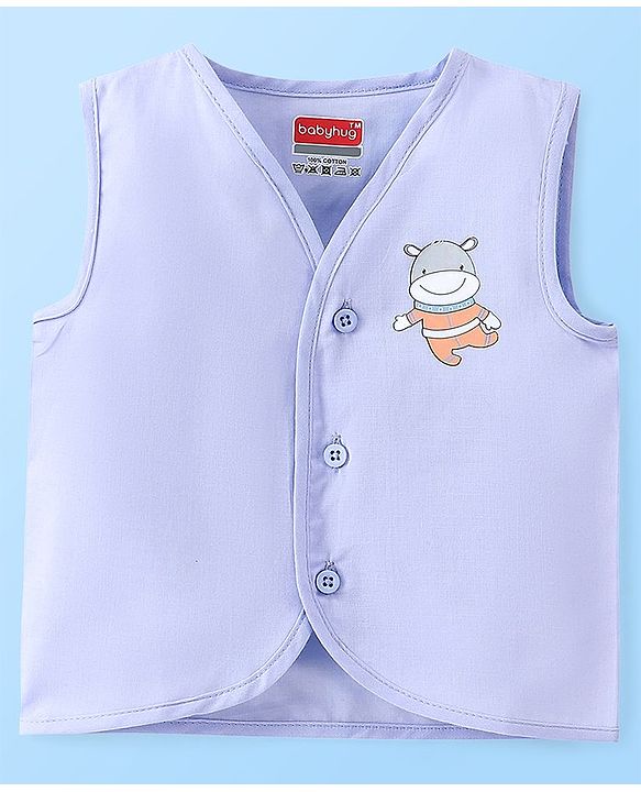 Babyhug 100% Cotton Sleeveless Front Open Jhablas Jungle Animals Printed & Striped Pack of 5 - Orange Blue & White