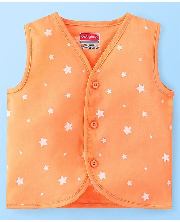 Babyhug 100% Cotton Sleeveless Front Open Jhablas Jungle Animals Printed & Striped Pack of 5 - Orange Blue & White