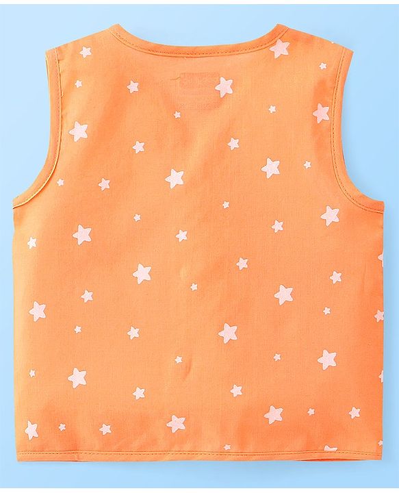 Babyhug 100% Cotton Sleeveless Front Open Jhablas Jungle Animals Printed & Striped Pack of 5 - Orange Blue & White