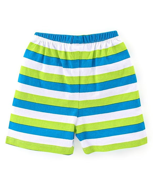 Babyhug Cotton Knit Striped & Starts Printed Shorts Pack of 3 - Green & Blue