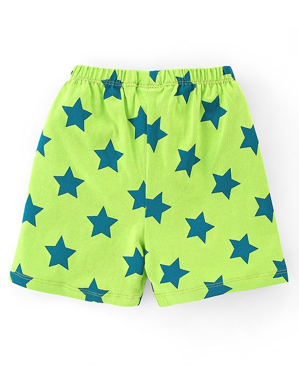 Babyhug Cotton Knit Striped & Starts Printed Shorts Pack of 3 - Green & Blue