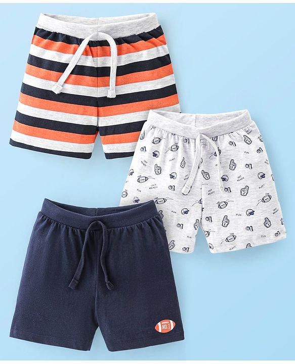 Babyhug Cotton Knit Striped Shorts Pack of 3- Multicolor