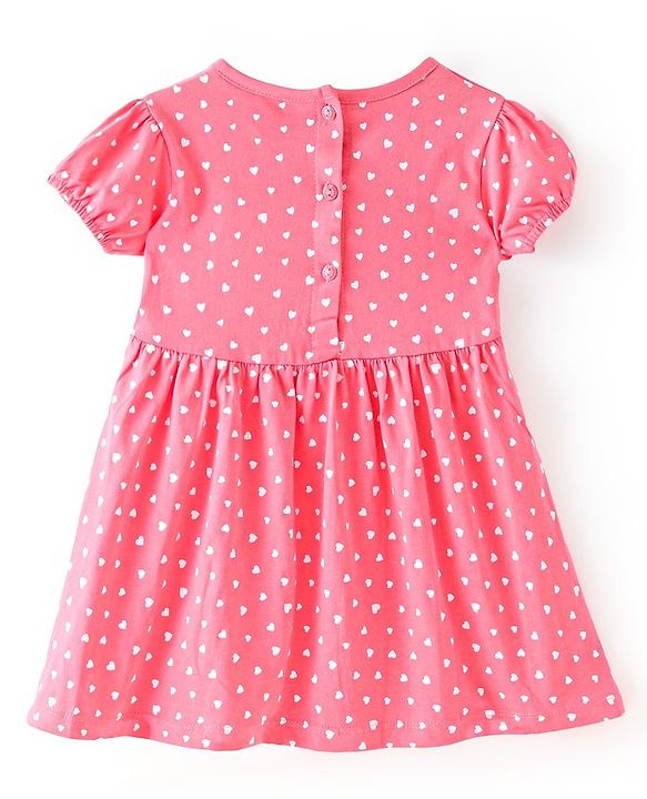 Babyhug Cotton Jersey Knit Half Sleeves Frock with Headband Heart and Porcupine Print  Pack of 2 - Pink & Yellow