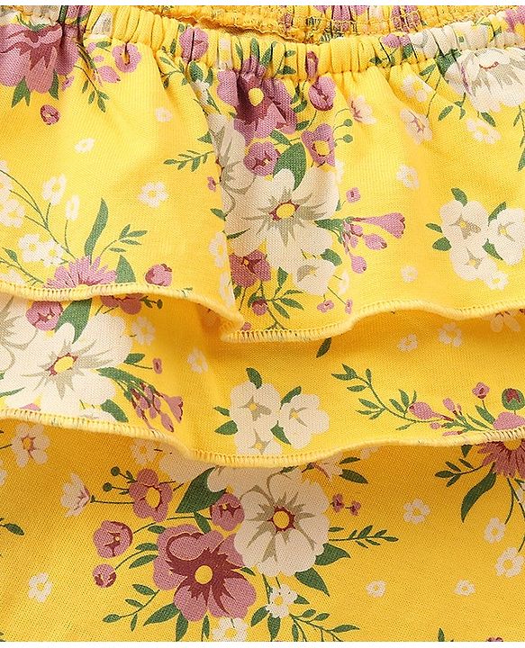 Babyhug 100% Cotton Jersey One Shoulder Frock With Floral Print - Yellow