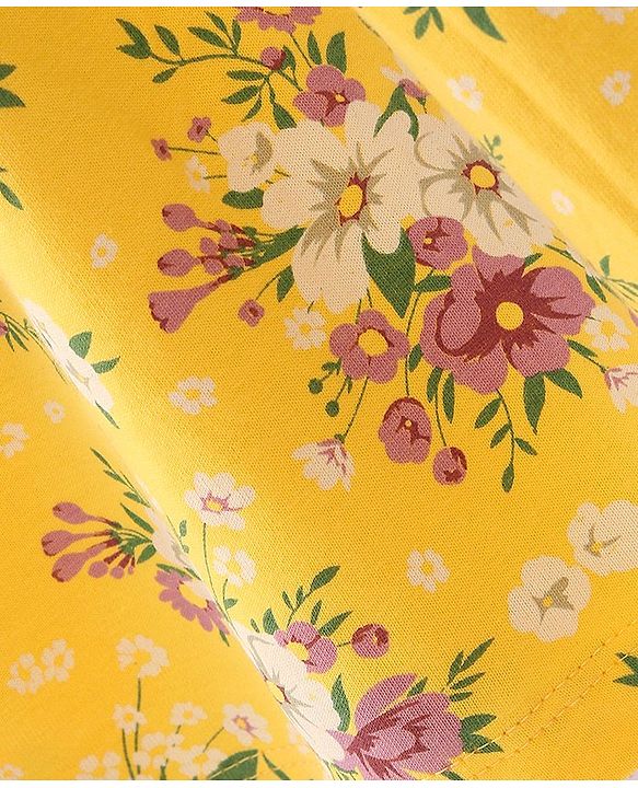 Babyhug 100% Cotton Jersey One Shoulder Frock With Floral Print - Yellow