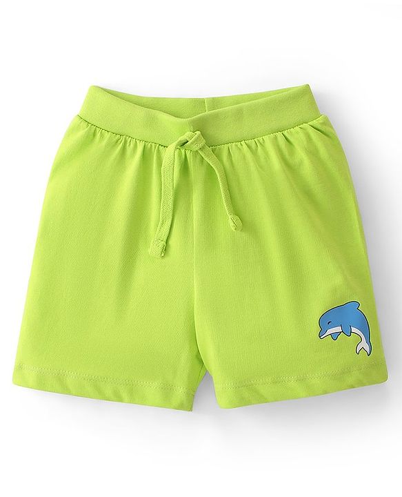 Babyhug Cotton Knit Striped & Shark Printed Shorts Pack of 3 - Green & Blue