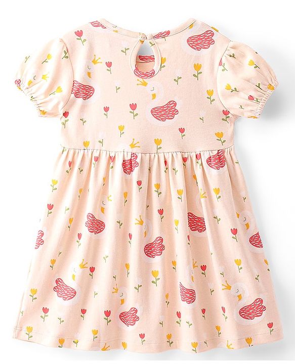 Babyhug 100% Cotton Jersey Knit Half Sleeves Frock With Bloomer Floral Print - Pink