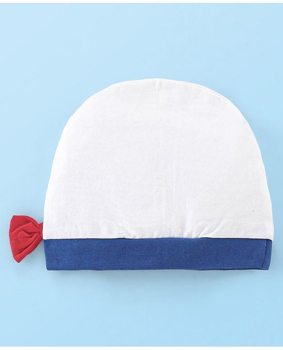 Babyhug 100% Cotton Jersey Knit Sleeveless Frock with Bloomer & Cap  -White & Blue