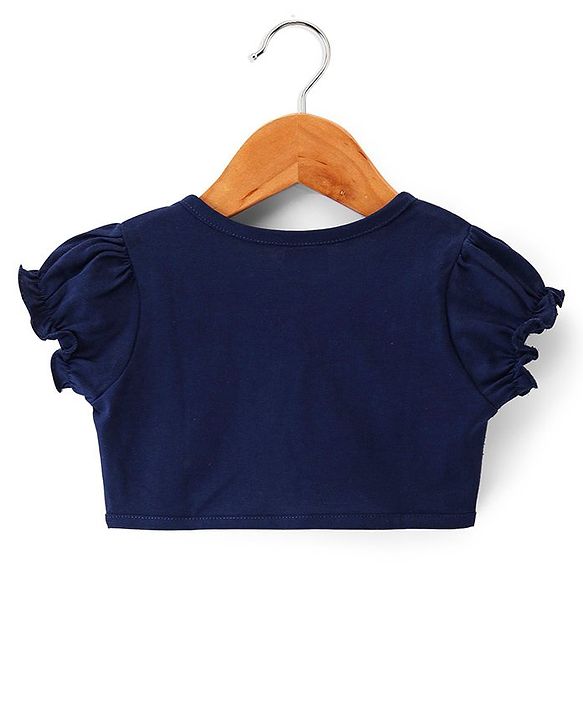 Babyhug 100% Cotton Knit Floral Printed Frock with Half Sleeves Shrug - Blue