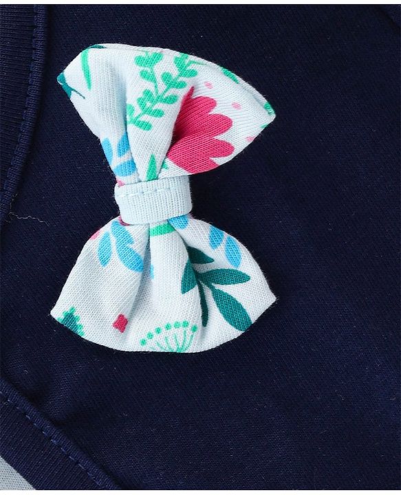 Babyhug 100% Cotton Knit Floral Printed Frock with Half Sleeves Shrug - Blue