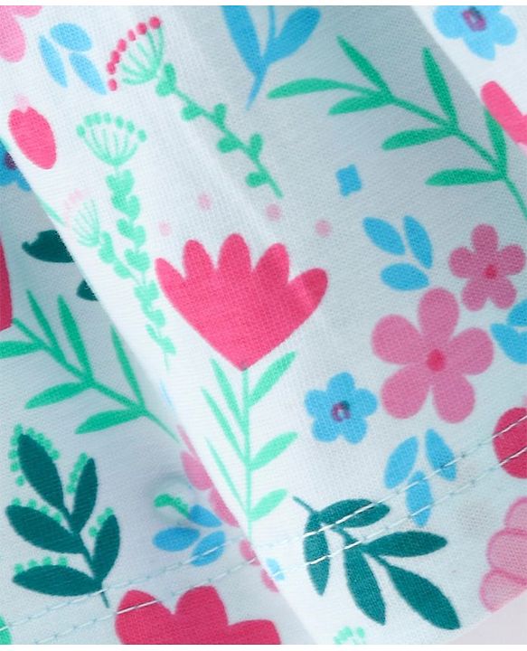 Babyhug 100% Cotton Knit Floral Printed Frock with Half Sleeves Shrug - Blue